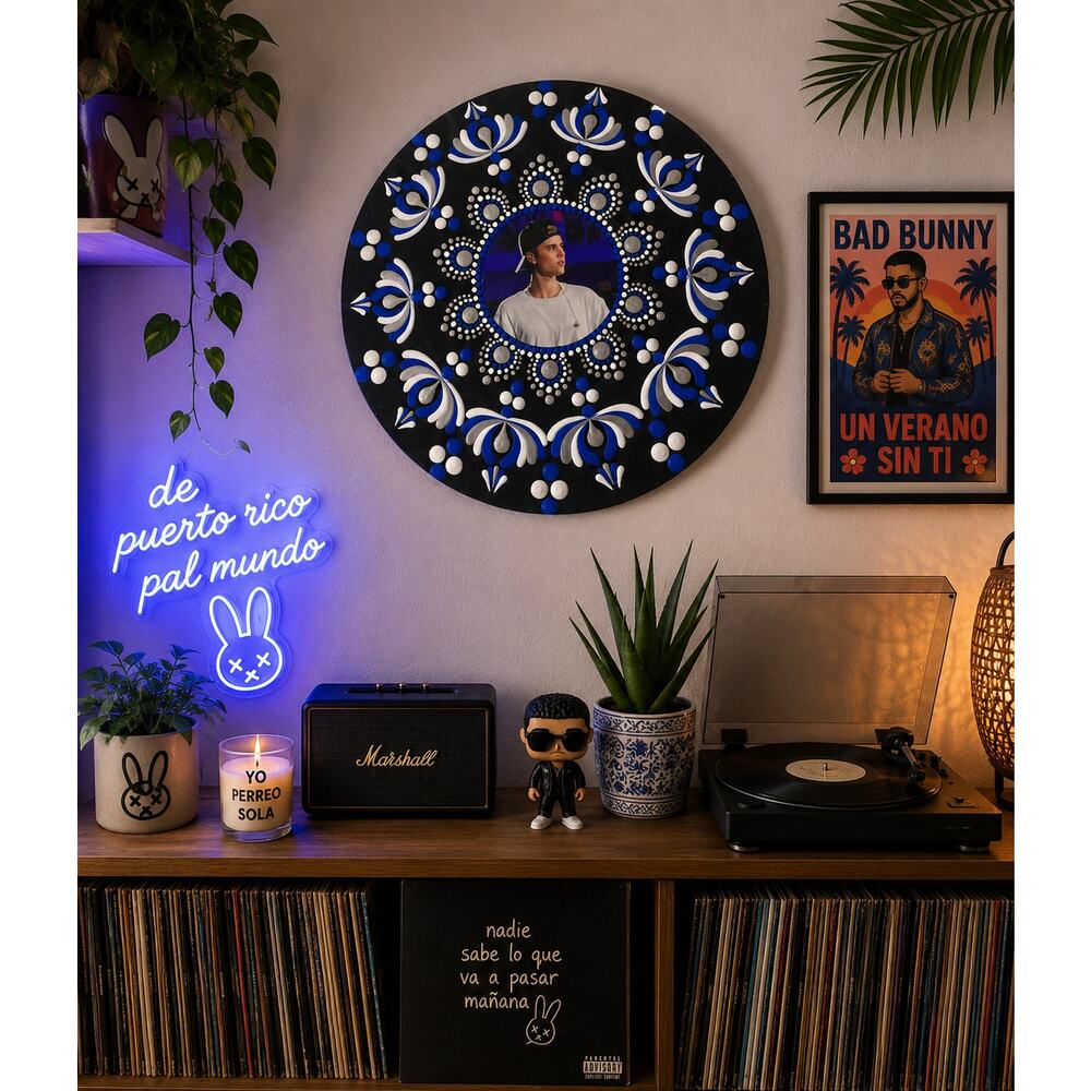 Hand Painted Justin Bieber Vinyl Record Wall Art 10” Blue